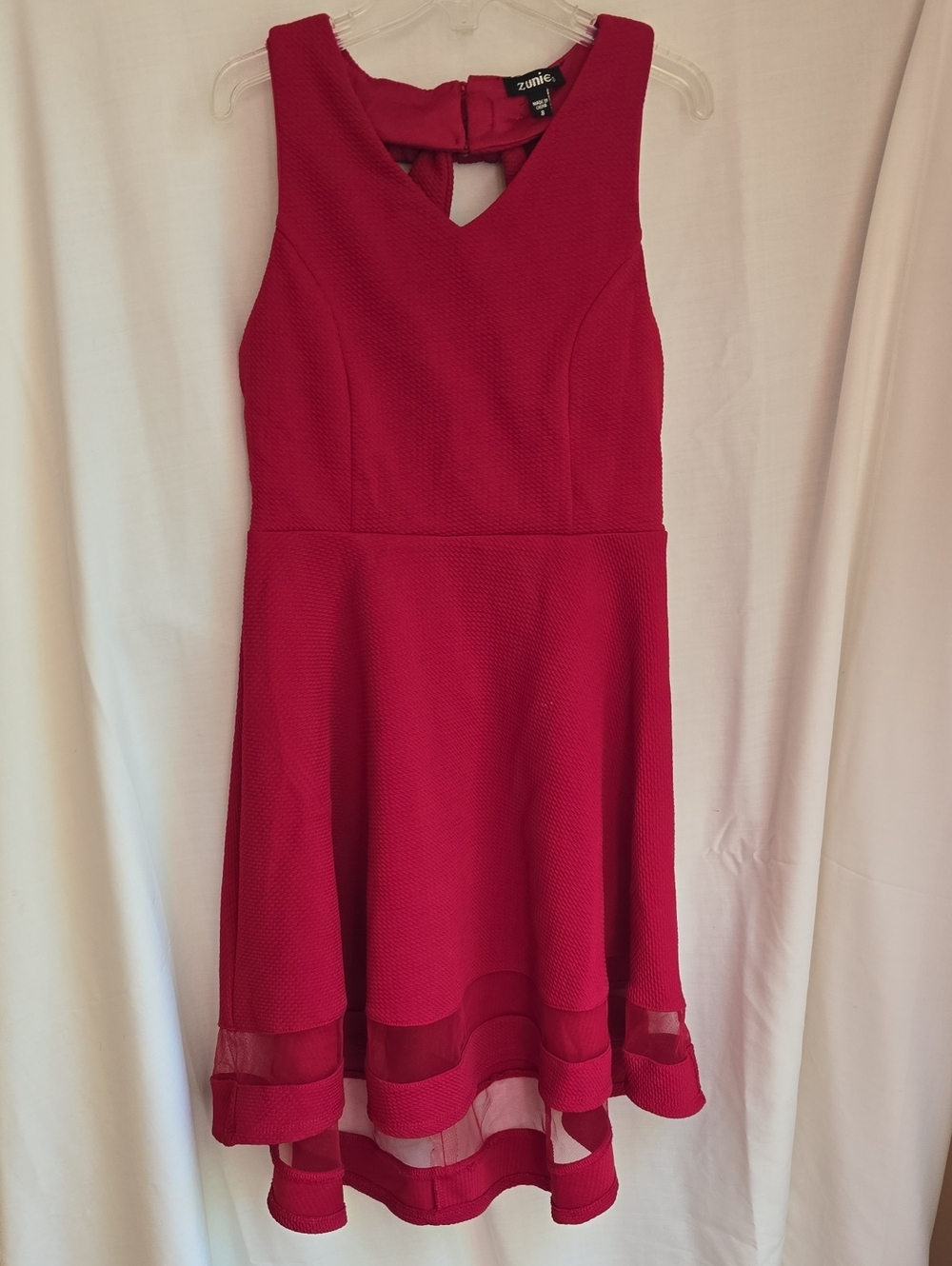 Zunie Pink-Red Sleeveless V-Neck Fit-and-Flare Dress